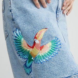 Farm Rio Embroidered Denim Mini Skirt XS